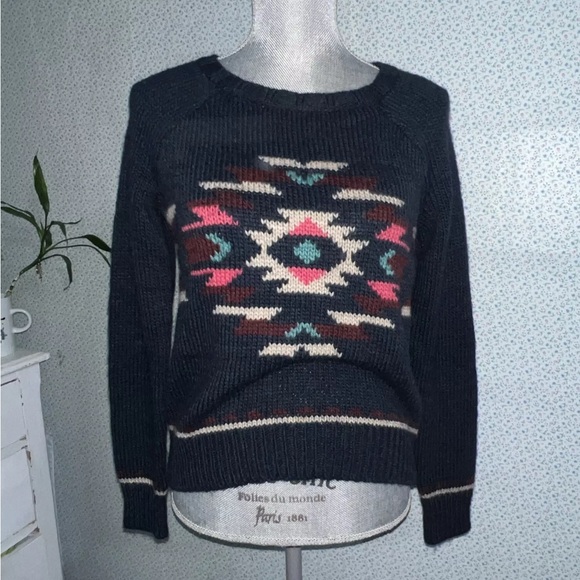 Hollister Sweaters - Hollister Navy Blue Sweater Aztec Crew Neck Oversized Women's XS